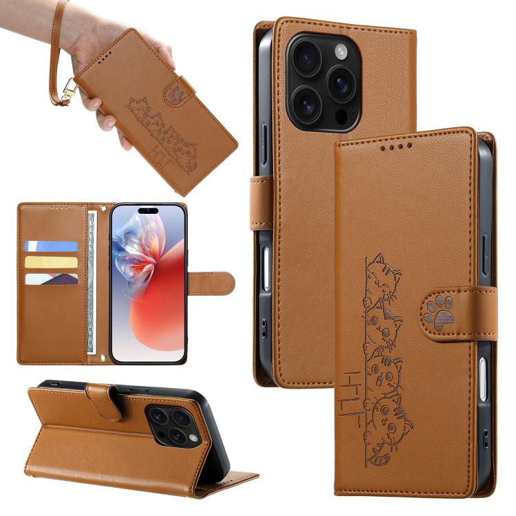 Custodia per telefono in ecopelle con chiusura magnetica e cinturino, con simpatici gattini., For iPhone Air, For iPhone 16 Pro Max, For iPhone 16 Pro, For iPhone 16 Plus