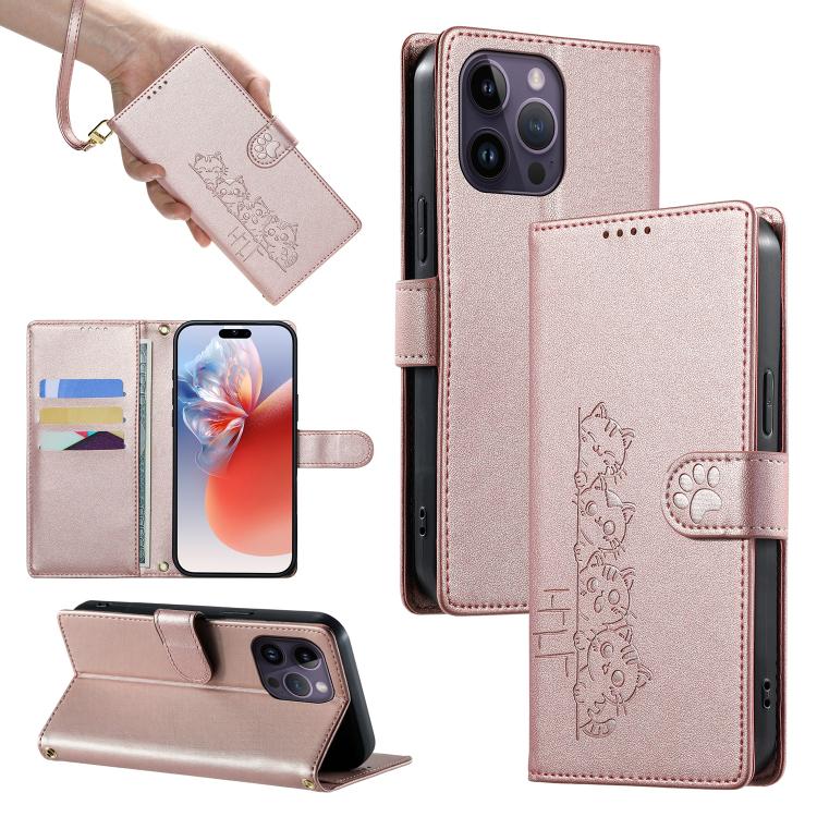 Custodia per telefono in ecopelle con chiusura magnetica e cinturino, con simpatici gattini., For iPhone 14 Pro Max, For iPhone SE 2022 / SE 2020 / 8 / 7, For iPhone 13 Pro Max, For iPhone 13 Pro