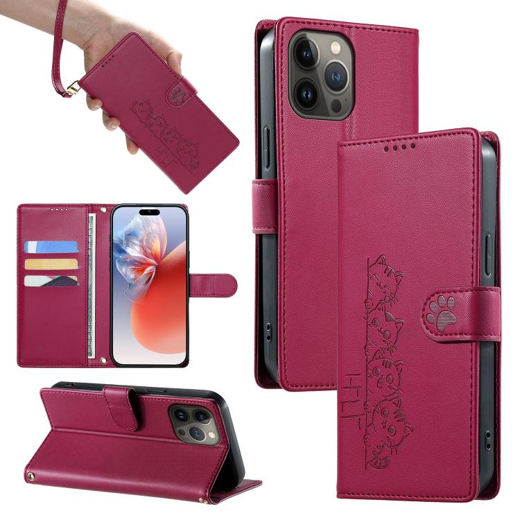 Custodia per telefono in ecopelle con chiusura magnetica e cinturino, con simpatici gattini., For iPhone 14 Pro Max, For iPhone SE 2022 / SE 2020 / 8 / 7, For iPhone 13 Pro Max, For iPhone 13 Pro