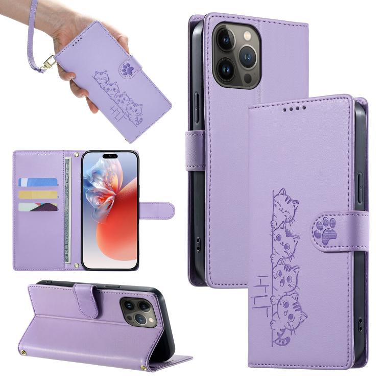 Custodia per telefono in ecopelle con chiusura magnetica e cinturino, con simpatici gattini., For iPhone 14 Pro Max, For iPhone SE 2022 / SE 2020 / 8 / 7, For iPhone 13 Pro Max, For iPhone 13 Pro