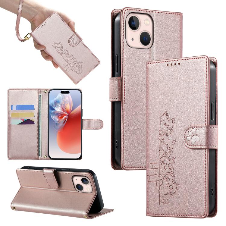 Custodia per telefono in ecopelle con chiusura magnetica e cinturino, con simpatici gattini., For iPhone 13 mini, For iPhone 12 / 12 Pro, For iPhone 12 Pro Max, For iPhone 12 mini
