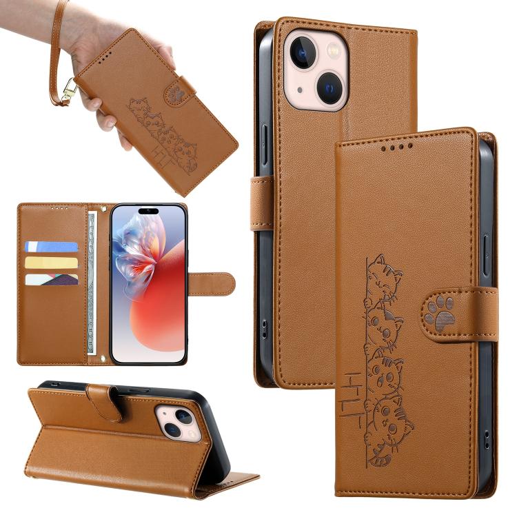 Custodia per telefono in ecopelle con chiusura magnetica e cinturino, con simpatici gattini., For iPhone 13 mini, For iPhone 12 / 12 Pro, For iPhone 12 Pro Max, For iPhone 12 mini
