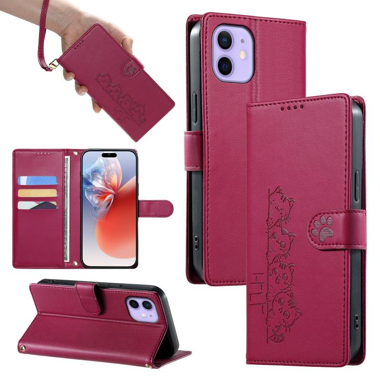 Custodia per telefono in ecopelle con chiusura magnetica e cinturino, con simpatici gattini., For iPhone 13 mini, For iPhone 12 / 12 Pro, For iPhone 12 Pro Max, For iPhone 12 mini