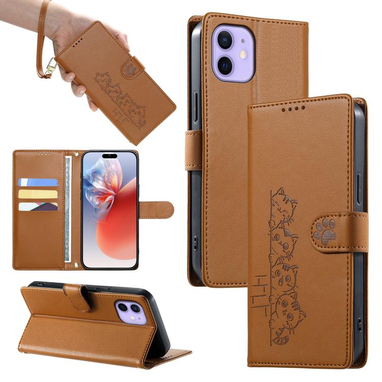 Custodia per telefono in ecopelle con chiusura magnetica e cinturino, con simpatici gattini., For iPhone 13 mini, For iPhone 12 / 12 Pro, For iPhone 12 Pro Max, For iPhone 12 mini