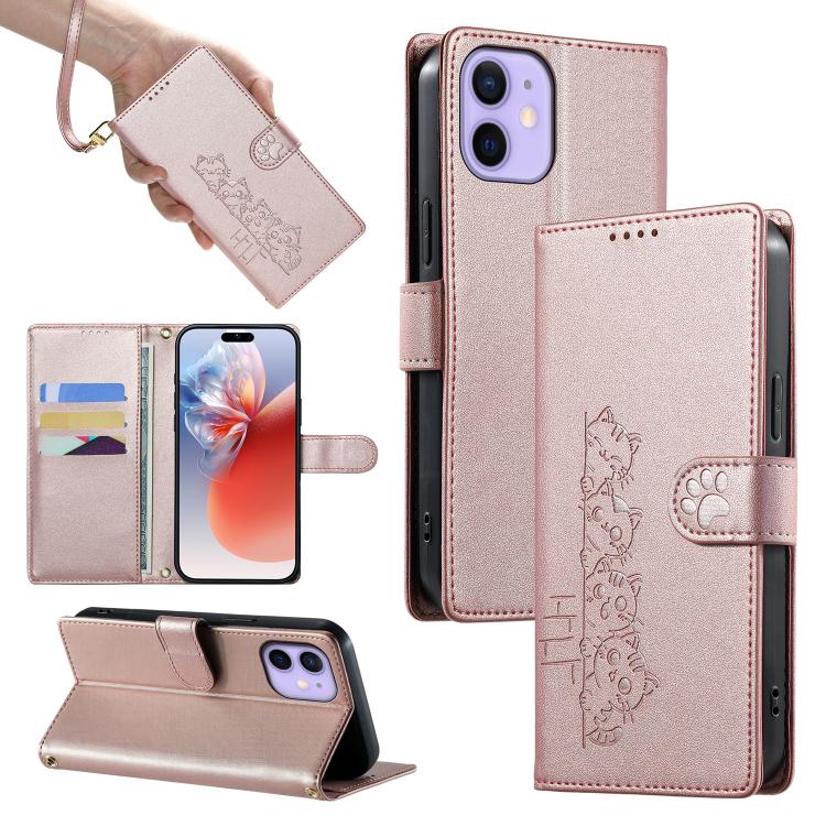 Custodia per telefono in ecopelle con chiusura magnetica e cinturino, con simpatici gattini., For iPhone 13 mini, For iPhone 12 / 12 Pro, For iPhone 12 Pro Max, For iPhone 12 mini