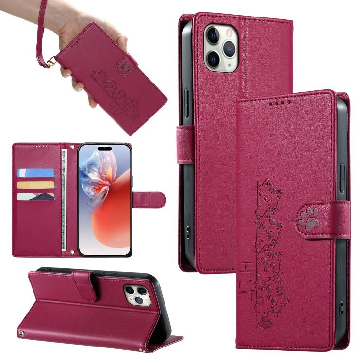 Custodia per telefono in ecopelle con chiusura magnetica e cinturino, con simpatici gattini., For iPhone 11 Pro Max, For iPhone 11, For iPhone 11 Pro, For iPhone X / XS