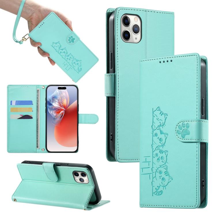 Custodia per telefono in ecopelle con chiusura magnetica e cinturino, con simpatici gattini., For iPhone 11 Pro Max, For iPhone 11, For iPhone 11 Pro, For iPhone X / XS