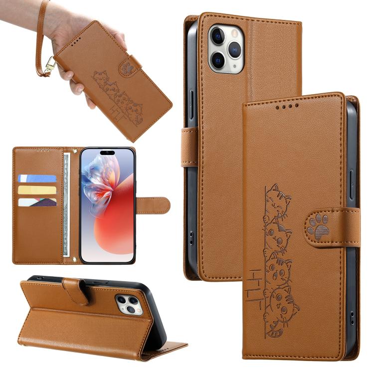 Custodia per telefono in ecopelle con chiusura magnetica e cinturino, con simpatici gattini., For iPhone 11 Pro Max, For iPhone 11, For iPhone 11 Pro, For iPhone X / XS
