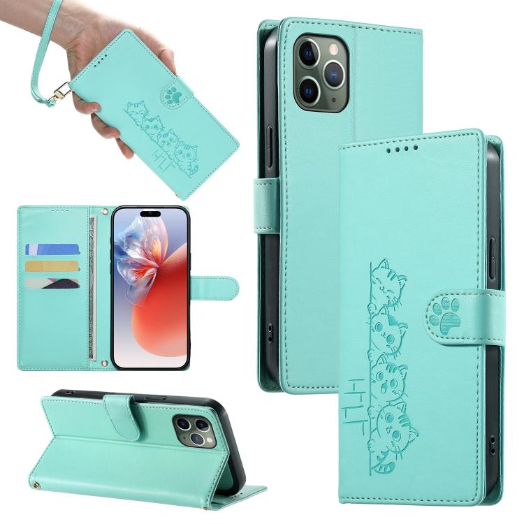 Custodia per telefono in ecopelle con chiusura magnetica e cinturino, con simpatici gattini., For iPhone 11 Pro Max, For iPhone 11, For iPhone 11 Pro, For iPhone X / XS