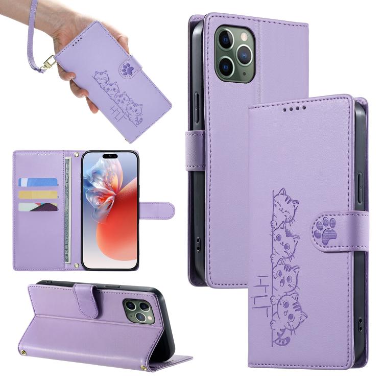 Custodia per telefono in ecopelle con chiusura magnetica e cinturino, con simpatici gattini., For iPhone 11 Pro Max, For iPhone 11, For iPhone 11 Pro, For iPhone X / XS