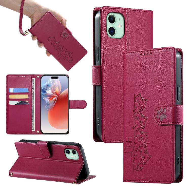 Custodia per telefono in ecopelle con chiusura magnetica e cinturino, con simpatici gattini., For iPhone 11 Pro Max, For iPhone 11, For iPhone 11 Pro, For iPhone X / XS