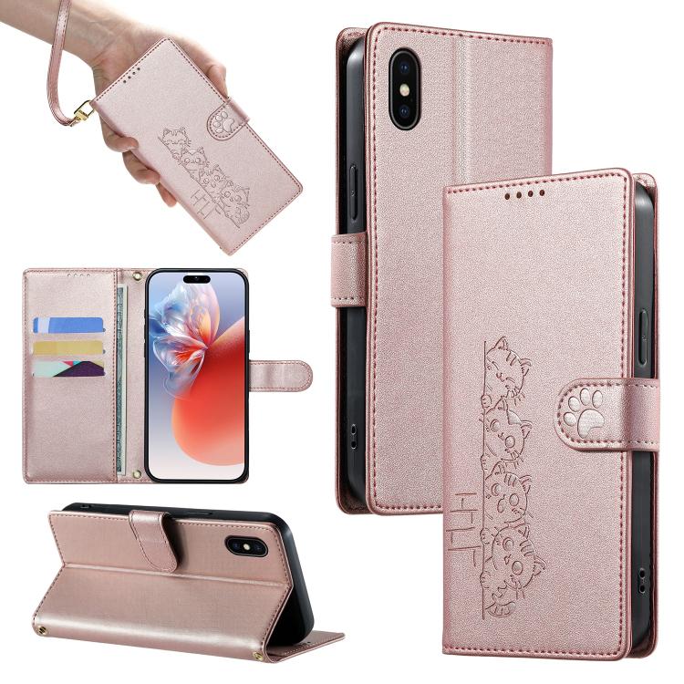 Custodia per telefono in ecopelle con chiusura magnetica e cinturino, con simpatici gattini., For iPhone 11 Pro Max, For iPhone 11, For iPhone 11 Pro, For iPhone X / XS