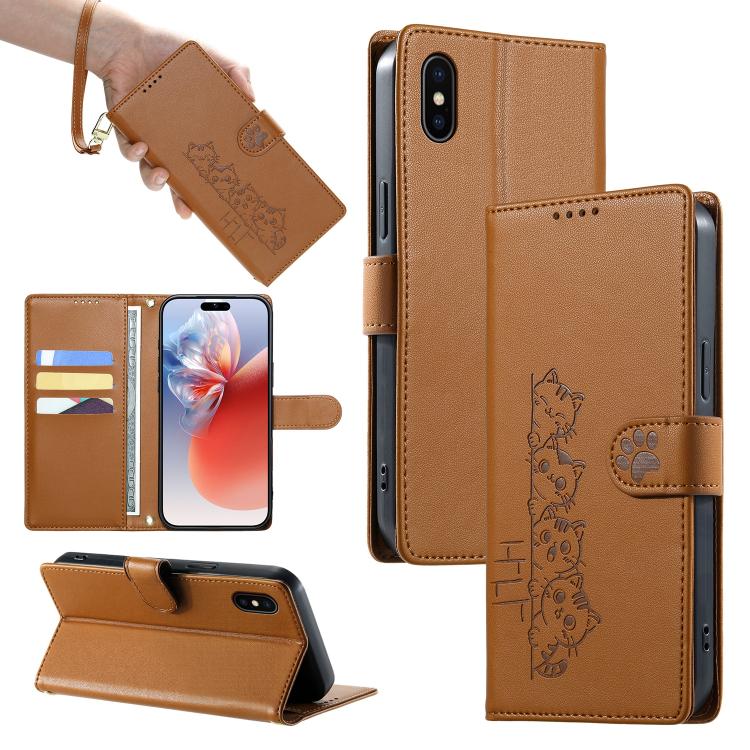 Custodia per telefono in ecopelle con chiusura magnetica e cinturino, con simpatici gattini., For iPhone 11 Pro Max, For iPhone 11, For iPhone 11 Pro, For iPhone X / XS