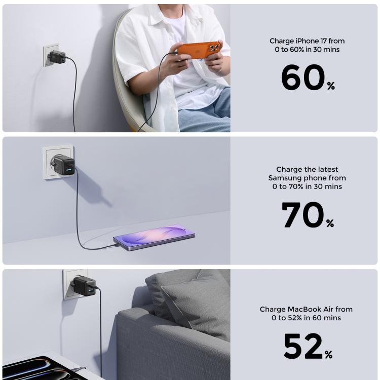 Caricabatterie rapido GaN a doppia interfaccia USB e Type-C da 45 W JOYROOM JR-TG8, EU Plug, UK Plug
