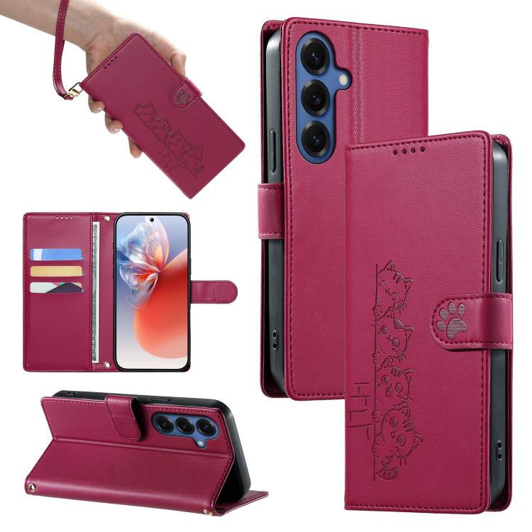 Custodia per telefono in ecopelle con chiusura magnetica e cinturino, con simpatici gattini., For Galaxy S26 FE 5G, For Galaxy S26+ 5G, For Galaxy S26 Edge 5G, For Galaxy S26 Ultra 5G