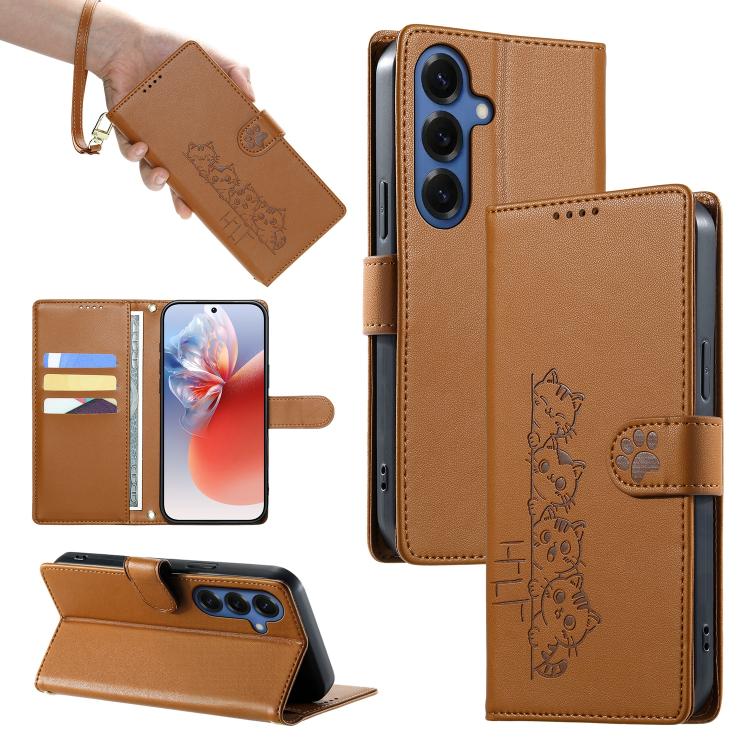 Custodia per telefono in ecopelle con chiusura magnetica e cinturino, con simpatici gattini., For Galaxy S26 FE 5G, For Galaxy S26+ 5G, For Galaxy S26 Edge 5G, For Galaxy S26 Ultra 5G