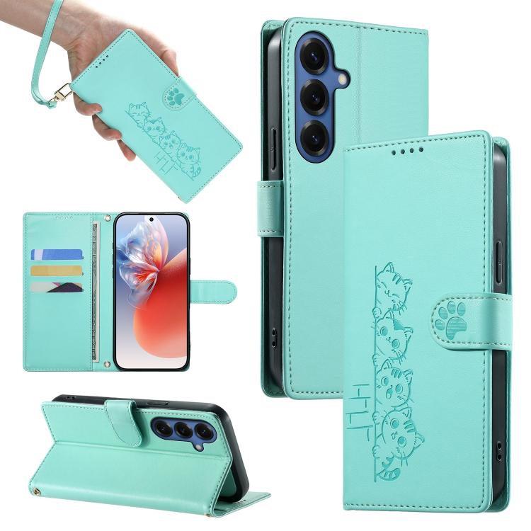 Custodia per telefono in ecopelle con chiusura magnetica e cinturino, con simpatici gattini., For Galaxy S26 5G, For Galaxy S25 FE 5G, For Galaxy S25 Edge 5G, For Galaxy S25 5G / S24 5G