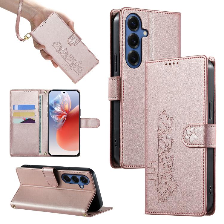 Custodia per telefono in ecopelle con chiusura magnetica e cinturino, con simpatici gattini., For Galaxy S26 5G, For Galaxy S25 FE 5G, For Galaxy S25 Edge 5G, For Galaxy S25 5G / S24 5G