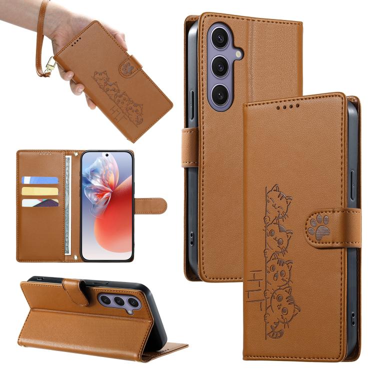 Custodia per telefono in ecopelle con chiusura magnetica e cinturino, con simpatici gattini., For Galaxy S25+ 5G / S24+ 5G, For Galaxy S25 Ultra 5G, For Galaxy S24 FE 5G, For Galaxy S24 Ultra 5G