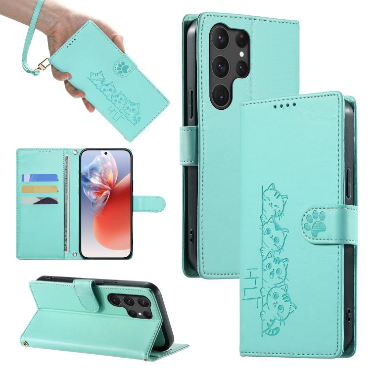 Custodia per telefono in ecopelle con chiusura magnetica e cinturino, con simpatici gattini., For Galaxy S25+ 5G / S24+ 5G, For Galaxy S25 Ultra 5G, For Galaxy S24 FE 5G, For Galaxy S24 Ultra 5G