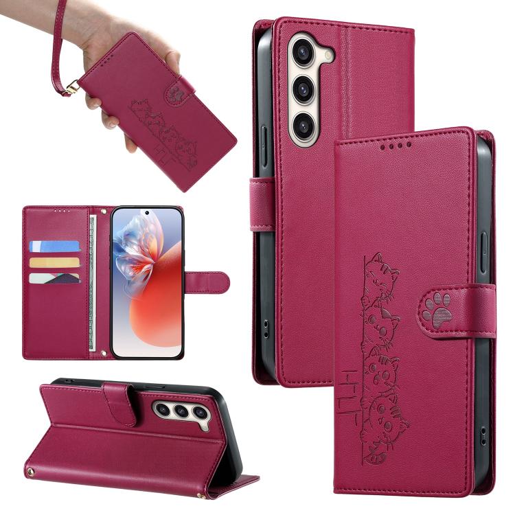 Custodia per telefono in ecopelle con chiusura magnetica e cinturino, con simpatici gattini., For Galaxy S23 FE 5G, For Galaxy S23 Ultra 5G, For Galaxy S23+ 5G, For Galaxy S23 5G