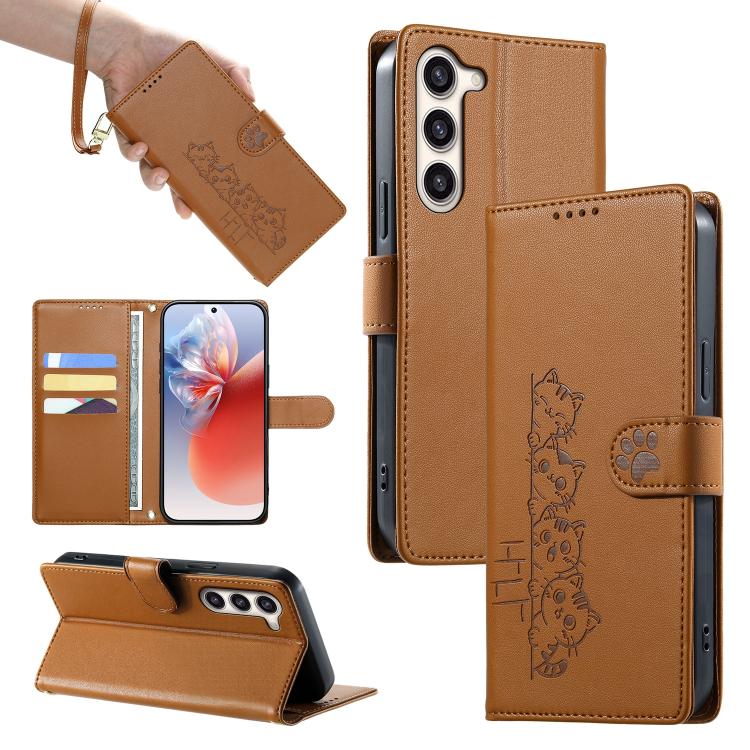 Custodia per telefono in ecopelle con chiusura magnetica e cinturino, con simpatici gattini., For Galaxy S23 FE 5G, For Galaxy S23 Ultra 5G, For Galaxy S23+ 5G, For Galaxy S23 5G
