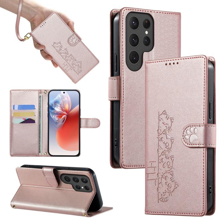Custodia per telefono in ecopelle con chiusura magnetica e cinturino, con simpatici gattini., For Galaxy S23 FE 5G, For Galaxy S23 Ultra 5G, For Galaxy S23+ 5G, For Galaxy S23 5G