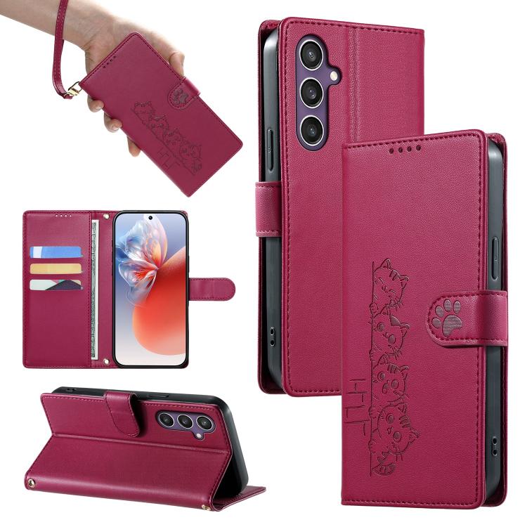 Custodia per telefono in ecopelle con chiusura magnetica e cinturino, con simpatici gattini., For Galaxy S23 FE 5G, For Galaxy S23 Ultra 5G, For Galaxy S23+ 5G, For Galaxy S23 5G