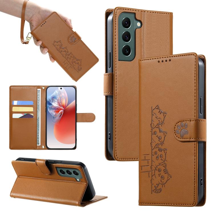 Custodia per telefono in ecopelle con chiusura magnetica e cinturino, con simpatici gattini., For Galaxy S22 Ultra 5G, For Galaxy S22+ 5G, For Galaxy S22 5G, For Galaxy S21 FE 5G