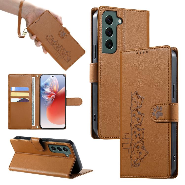 Custodia per telefono in ecopelle con chiusura magnetica e cinturino, con simpatici gattini., For Galaxy S22 Ultra 5G, For Galaxy S22+ 5G, For Galaxy S22 5G, For Galaxy S21 FE 5G