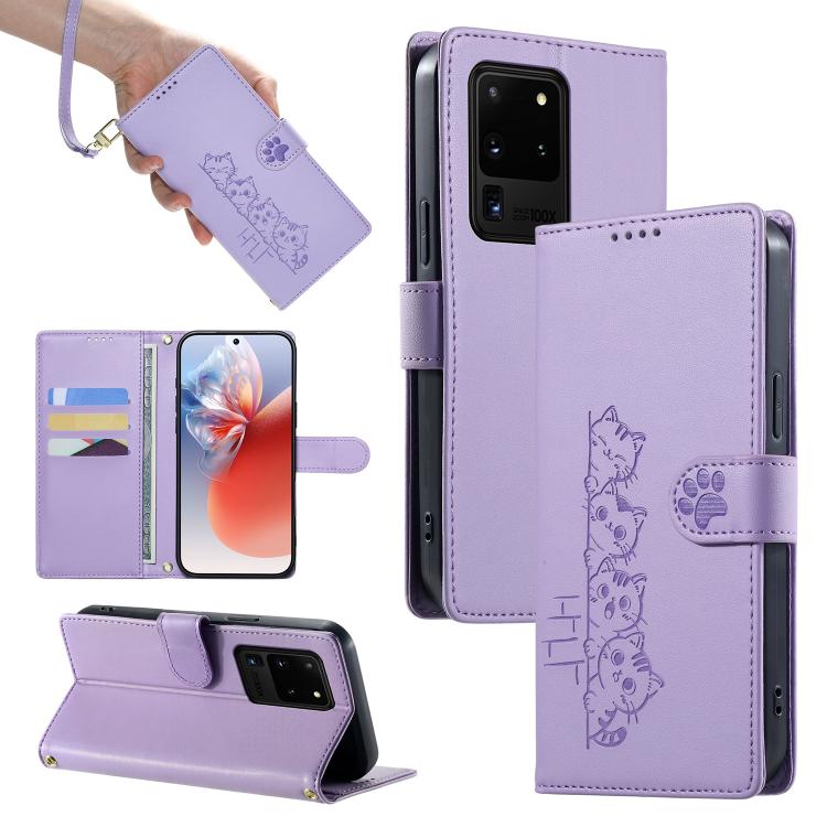 Custodia per telefono in ecopelle con chiusura magnetica e cinturino, con simpatici gattini., For Galaxy S20 Ultra 5G, For Galaxy S20, For Galaxy S20+