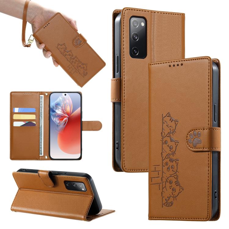 Custodia per telefono in ecopelle con chiusura magnetica e cinturino, con simpatici gattini., For Galaxy S21 5G, For Galaxy S21+ 5G, For Galaxy S21 Ultra 5G, For Galaxy S20 FE