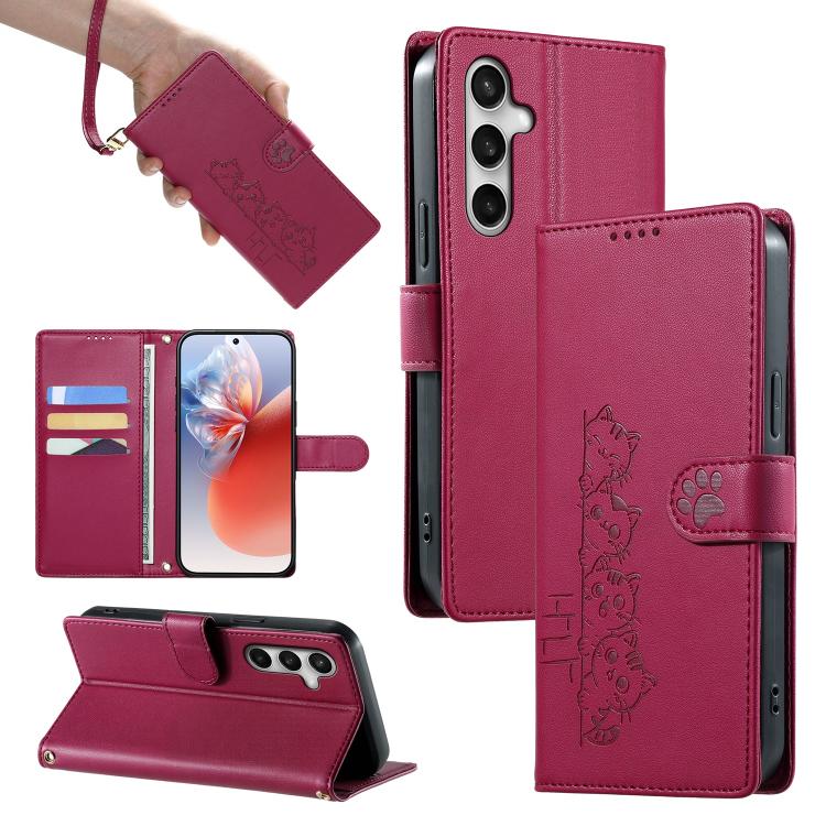 Custodia per telefono in ecopelle con chiusura magnetica e cinturino, con simpatici gattini., For Galaxy S26 FE 5G, For Galaxy S26+ 5G, For Galaxy S26 Edge 5G, For Galaxy S26 Ultra 5G