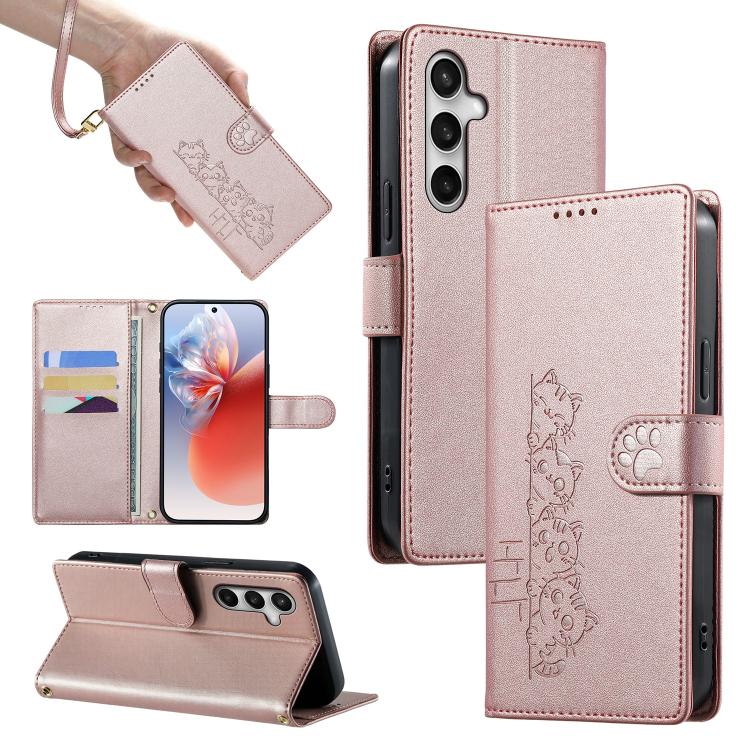 Custodia per telefono in ecopelle con chiusura magnetica e cinturino, con simpatici gattini., For Galaxy S26 FE 5G, For Galaxy S26+ 5G, For Galaxy S26 Edge 5G, For Galaxy S26 Ultra 5G