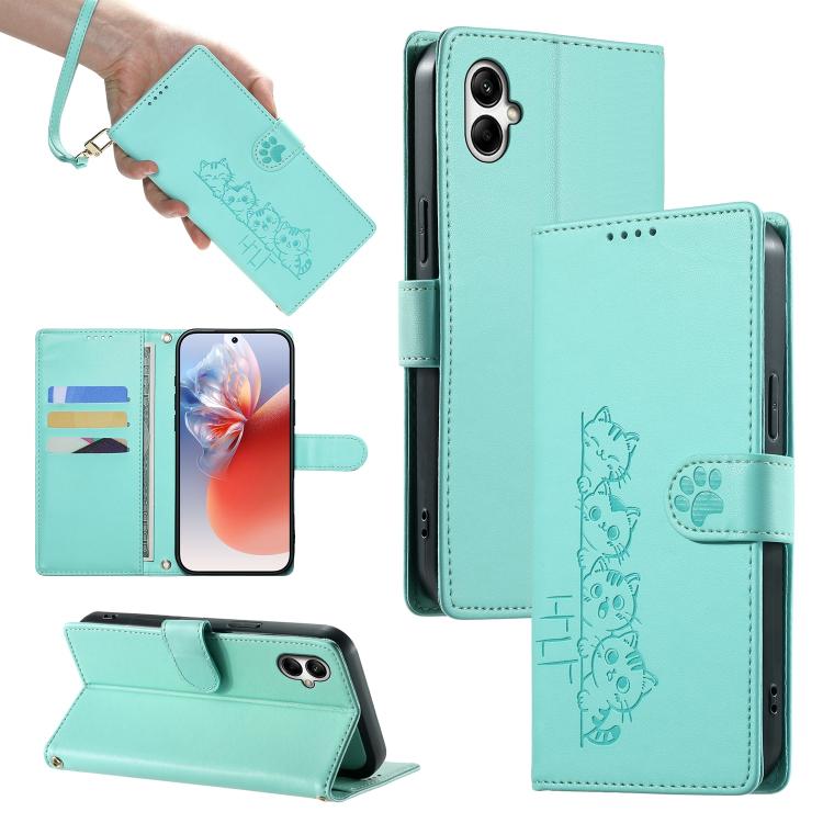 Custodia per telefono in ecopelle con chiusura magnetica e cinturino, con simpatici gattini., For Galaxy A55 5G, For Galaxy A35 5G, For Galaxy A05, For Galaxy A05s