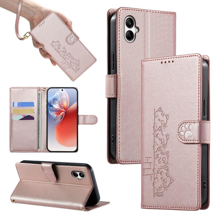 Custodia per telefono in ecopelle con chiusura magnetica e cinturino, con simpatici gattini., For Galaxy A55 5G, For Galaxy A35 5G, For Galaxy A05, For Galaxy A05s
