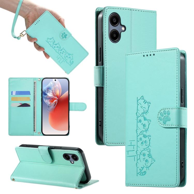 Custodia per telefono in ecopelle con chiusura magnetica e cinturino, con simpatici gattini., For Galaxy A06 / A07 4G / 5G, For Galaxy A56 5G, For Galaxy A36 5G, For Galaxy A15 4G / 5G