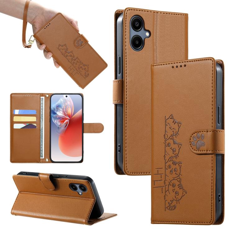 Custodia per telefono in ecopelle con chiusura magnetica e cinturino, con simpatici gattini., For Galaxy A06 / A07 4G / 5G, For Galaxy A56 5G, For Galaxy A36 5G, For Galaxy A15 4G / 5G