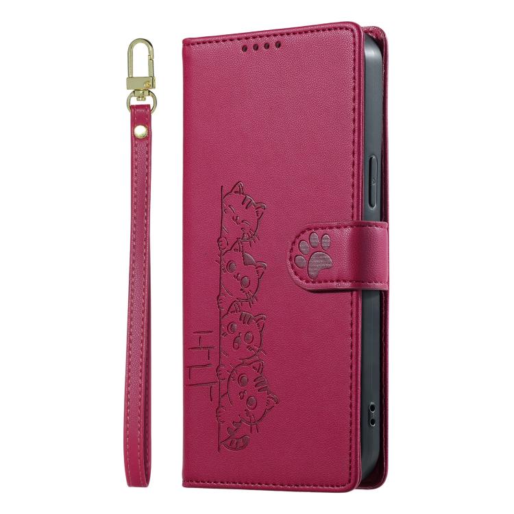 Custodia per telefono in ecopelle con chiusura magnetica e cinturino, con simpatici gattini., For Galaxy A25 5G Global, For Galaxy A24 4G, For Galaxy A14 4G / 5G, For Galaxy A34 5G