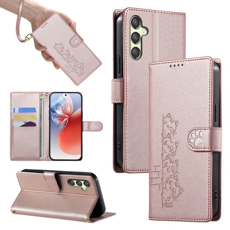 Custodia per telefono in ecopelle con chiusura magnetica e cinturino, con simpatici gattini., For Galaxy A25 5G Global, For Galaxy A24 4G, For Galaxy A14 4G / 5G, For Galaxy A34 5G