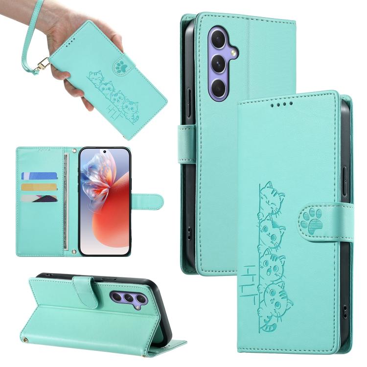Custodia per telefono in ecopelle con chiusura magnetica e cinturino, con simpatici gattini., For Galaxy A54 5G
