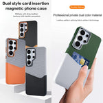 Custodia per telefono magnetica con trama in tessuto, cuciture a vista e scomparto per carte di credito., For Galaxy S26 Ultra 5G, For Galaxy S25 Ultra 5G, For Galaxy S24 Ultra 5G