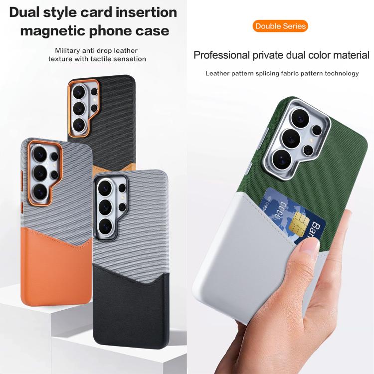 Custodia per telefono magnetica con trama in tessuto, cuciture a vista e scomparto per carte di credito., For Galaxy S26 Ultra 5G, For Galaxy S25 Ultra 5G, For Galaxy S24 Ultra 5G