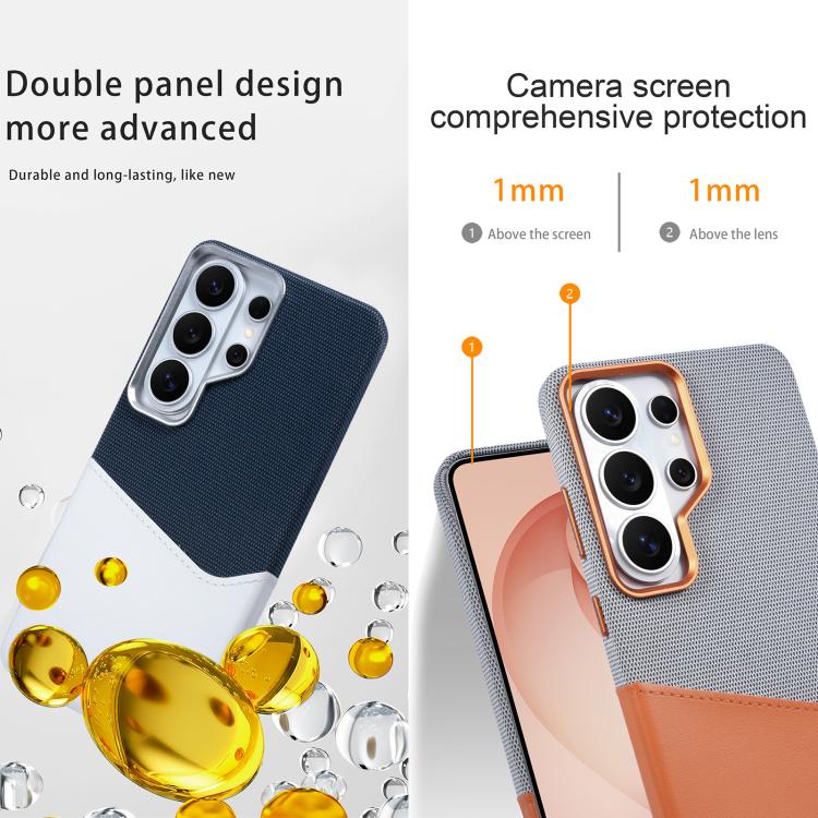 Custodia per telefono magnetica con trama in tessuto, cuciture a vista e scomparto per carte di credito., For Galaxy S26 Ultra 5G, For Galaxy S25 Ultra 5G, For Galaxy S24 Ultra 5G