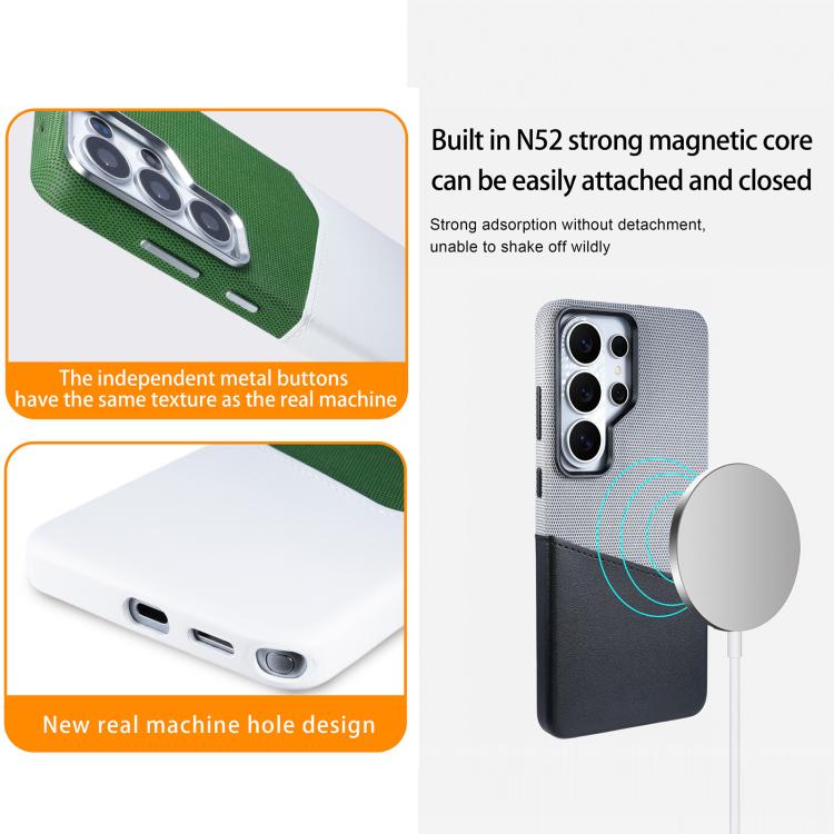 Custodia per telefono magnetica con trama in tessuto, cuciture a vista e scomparto per carte di credito., For Galaxy S26 Ultra 5G, For Galaxy S25 Ultra 5G, For Galaxy S24 Ultra 5G