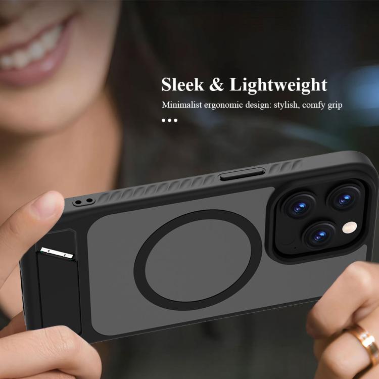 Custodia magnetica per telefono LeReach Le-Chic Series con supporto integrato nascosto., For iPhone 15 Pro
