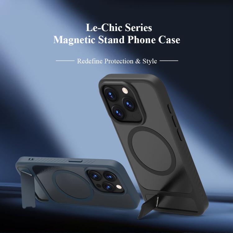 Custodia magnetica per telefono LeReach Le-Chic Series con supporto integrato nascosto., For iPhone 15 Pro