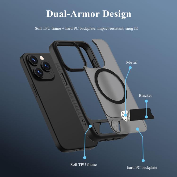 Custodia magnetica per telefono LeReach Le-Chic Series con supporto integrato nascosto., For iPhone 15 Pro
