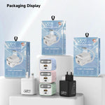 Caricabatterie rapido a doppia porta Type-C e USB da 65 W Sugar Cube con cavo retrattile Type-C., EU Plug, US Plug, UK Plug