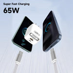 Caricabatterie rapido a doppia porta Type-C e USB da 65 W Sugar Cube con cavo retrattile Type-C., EU Plug, US Plug, UK Plug